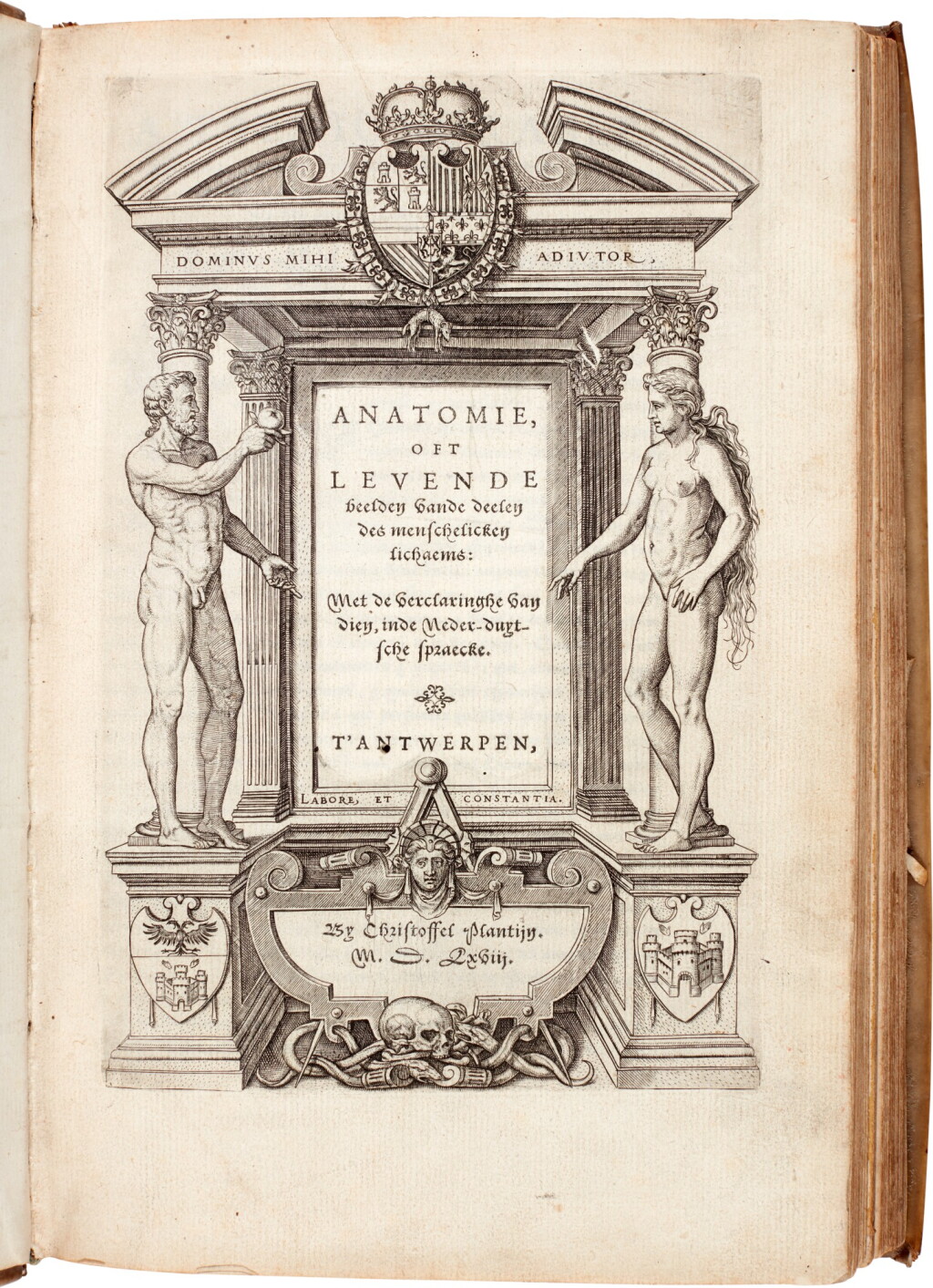 View full screen - View 1 of Lot 171. Valverde de Amusco, Anatomie, Antwerp, Plantin, 1568, contemporary vellum.