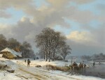 A winter landscape with skaters