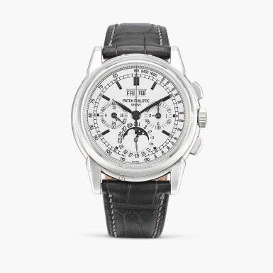 View full screen - View 1 of Lot 2175. Reference 5970 | A white gold perpetual calendar chronograph wristwatch with moon phases, leap year and 24 hour indication, Circa 2007.