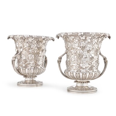 View full screen - View 1 of Lot 56. A pair of George III silver wine coolers, Paul Storr, London, 1819.