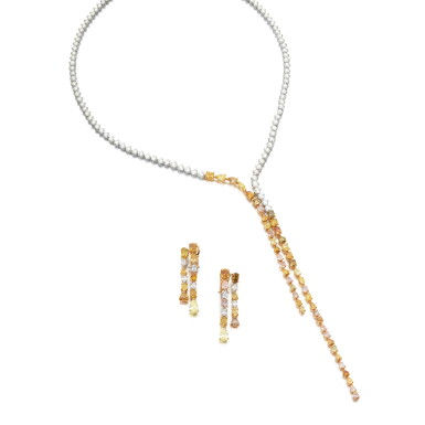 View full screen - View 1 of Lot 850. Coloured diamond and diamond demi-parure.