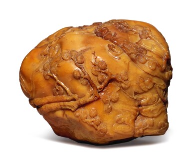View full screen - View 1 of Lot 1121. A SOAPSTONE 'PINE AND BAT' CARVING, QING DYNASTY, 18TH / 19TH CENTURY.