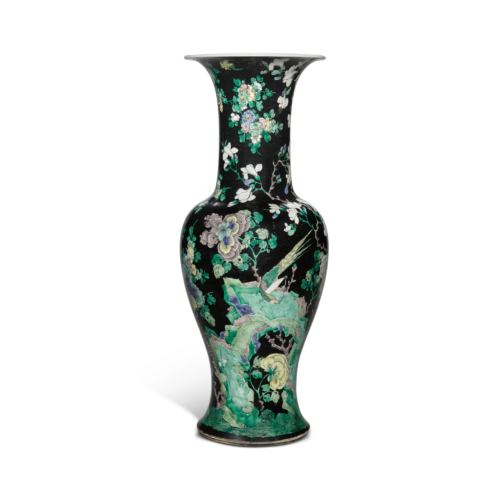 A Rare Large Famille Noir Yenyen Vase Qing Dynasty Kangxi Period 清康熙 墨地素三彩花鳥紋鳳尾尊 Important Chinese Art 中國藝術珍品 Sotheby S A Rare Large Famille Noir Yenyen Vase Qing Dynasty Kangxi Period 清康熙 墨地素三彩花鳥紋鳳尾尊 Important Chinese Art 中國藝術珍品 Sotheby S
