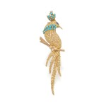 Gold, turquoise and sapphire brooch
