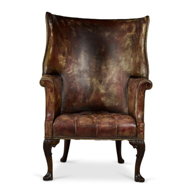View full screen - View 1 of Lot 7. An Irish George II style mahogany wing back armchair, late 19th/early 20th century.