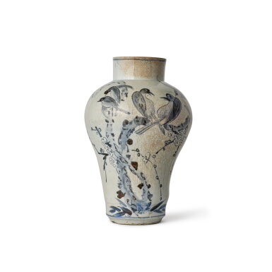 View full screen - View 1 of Lot 521. A blue and white 'birds' baluster jar, Joseon dynasty, 19th century.