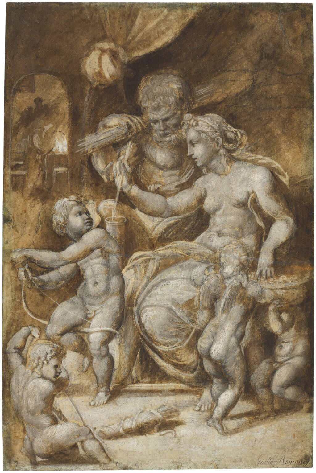 View full screen - View 1 of Lot 10. Recto: Venus and Vulcan, Cupid and putti Verso: Madonna and Child and St. Elizabeth with St. John the Baptist.