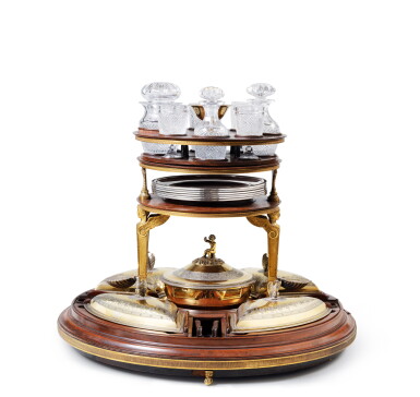 View full screen - View 1 of Lot 91. An important French lunch set, mahogany, silver-gilt and gilt-bronze, Martin-Guillaume Biennais, Paris, 1804-1809.
