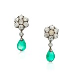 Pair of emerald and diamond earrings, late 19th century