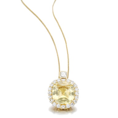 View full screen - View 1 of Lot 1200. Yellow sapphire and diamond pendant.