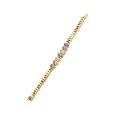 View full screen - View 1 of Lot 1065. Sapphire and coloured sapphire bracelet, circa 1950.