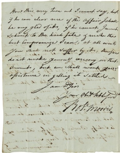 View full screen - View 1 of Lot 2138. Morris, Robert. Autograph letter signed, Philadelphia, 18 Sept 1795.