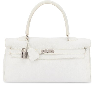 View full screen - View 1 of Lot 660. White Clémence JPG Shoulder Kelly 42 Palladium Hardware, 2009.