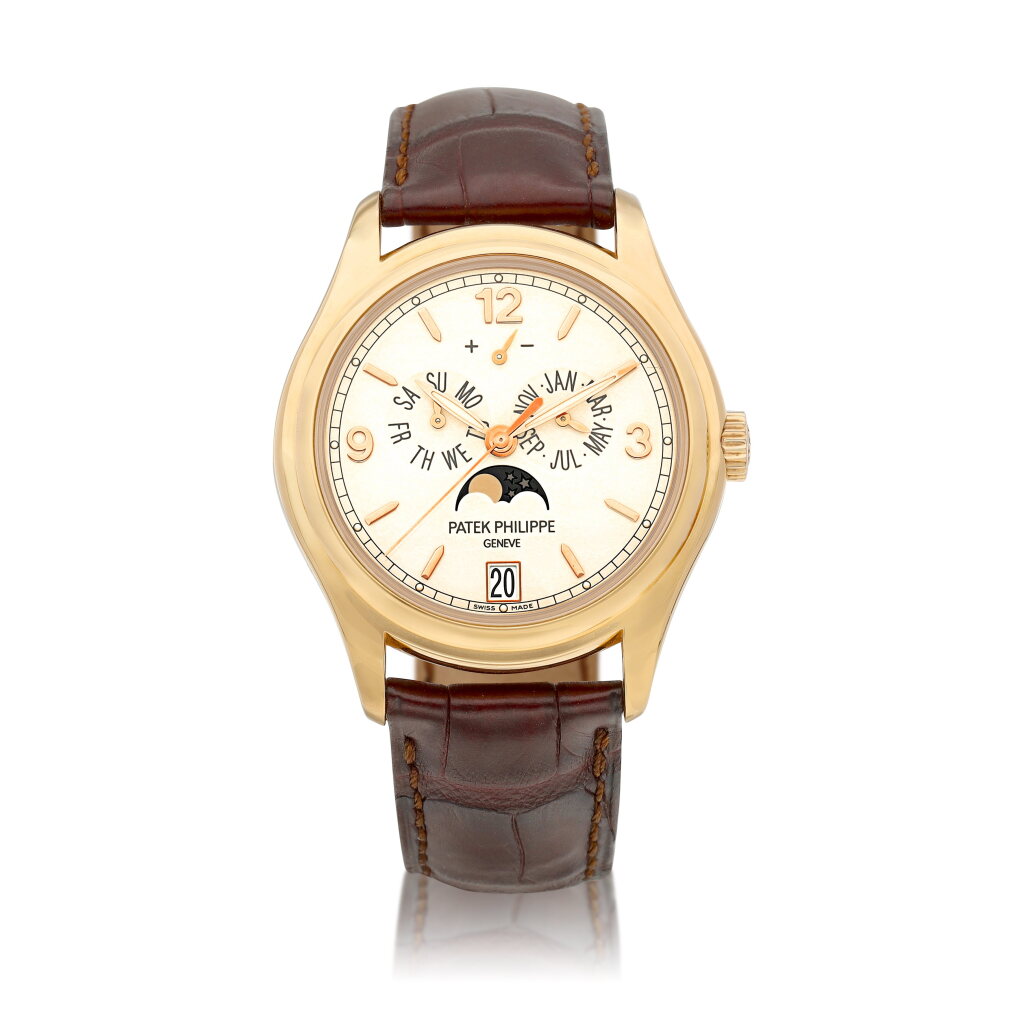 View full screen - View 1 of Lot 2202. Reference 5146 | A pink gold annual calendar wristwatch with day, date, moon phases and power reserve indication, Circa 2008 | 百達翡麗 | 型號5146 | 粉紅金年曆腕錶,備日期、星期、月相及動力儲備顯示,約2008年製.