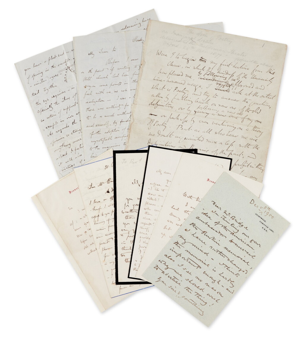 View full screen - View 1 of Lot 131. John Ruskin | Series of 6 autograph letters signed, to Rev. Stephen Bridge, 1846-65, and related material.