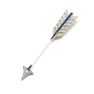 View full screen - View 1 of Lot 326. Cartier | Epingle saphirs et diamants | Sapphire and diamond pin.