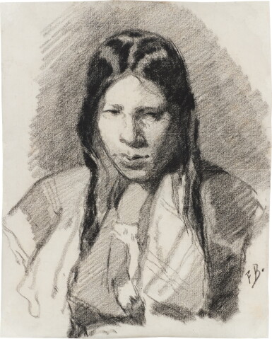 View full screen - View 1 of Lot 167. Head and shoulders study of a young woman with long, dark hair.