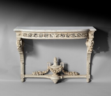 View full screen - View 1 of Lot 43. A pair of Louis XVI cream painted consoles, circa 1780 | Paire de consoles en bois relaqué crème d'époque Louis XVI, vers 1780.