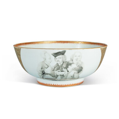 View full screen - View 1 of Lot 221. A Chinese Export ‘European subject’ Punch Bowl, Qing Dynasty, Qianlong period, Circa 1765 | 清乾隆 約1765年 墨彩描金西洋人物圖大盌.