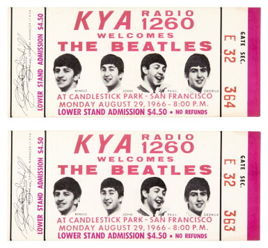 View full screen - View 1 of Lot 25. The Beatles | Candlestick Park Unused Concert Tickets, San Francisco, 1966.