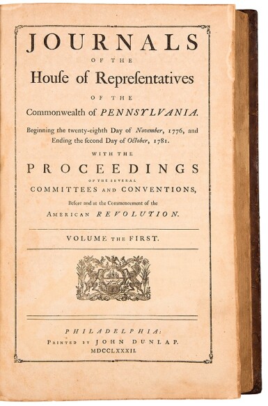 View full screen - View 1 of Lot 1001. (American Revolution) | Journals of the House of Representatives, 1782—one of 200 copies.