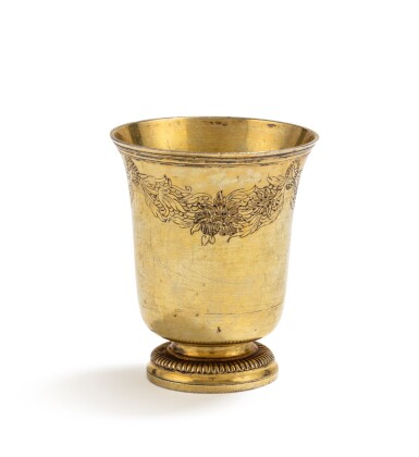 View full screen - View 1 of Lot 485. A silver-gilt beaker, maker's mark illegible, Strasburg, 1758 | Timbale en vermeil, poinçon d'orfèvre illisible, Strasbourg, 1758.