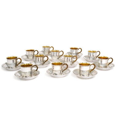 View full screen - View 1 of Lot 60. A set of twelve French electroplate coffee cups and saucers, Christofle, early 20th century.