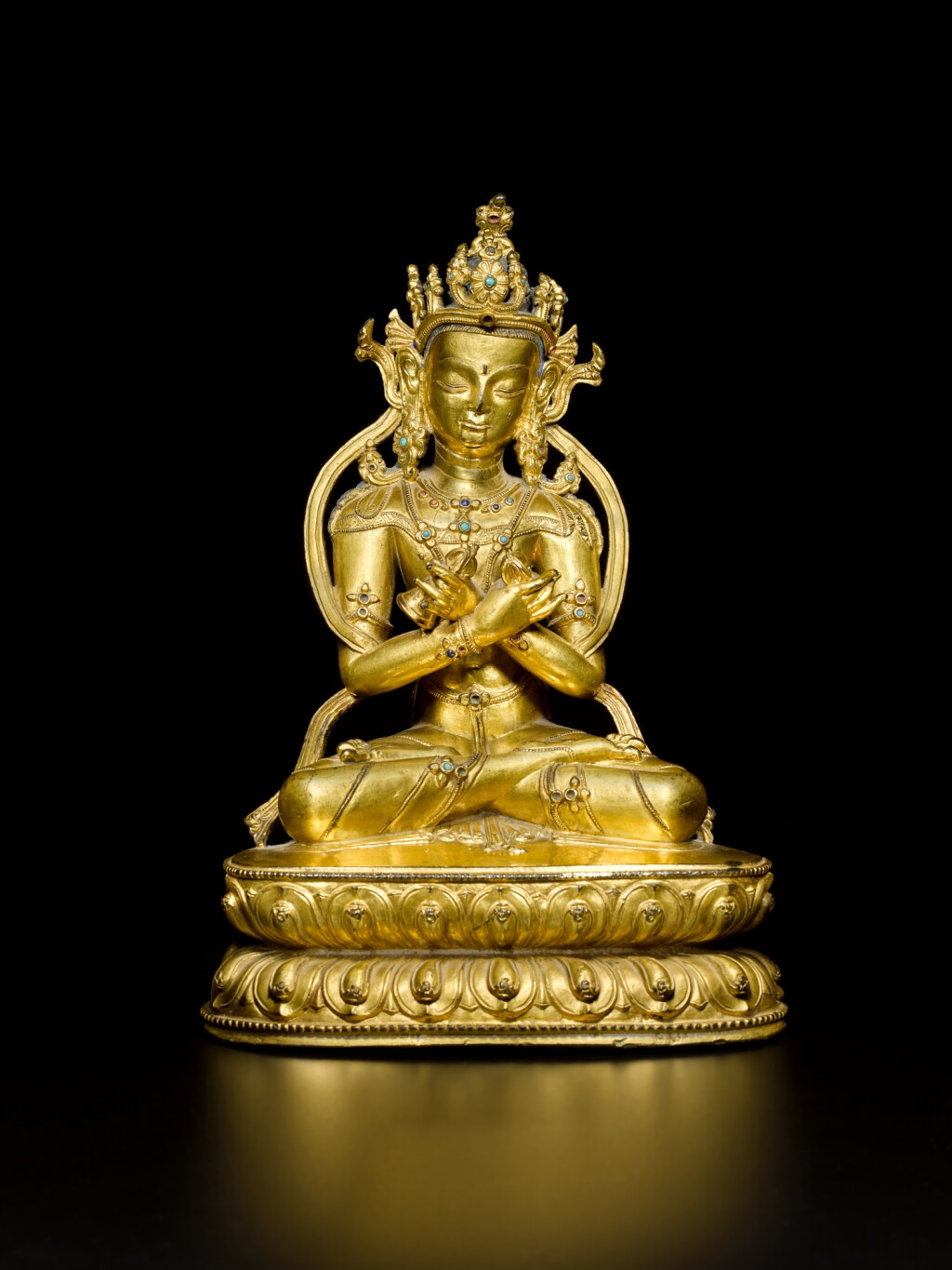 View full screen - View 1 of Lot 314. A gilt-copper alloy figure of Vajradhara, Tibet, 14th century.