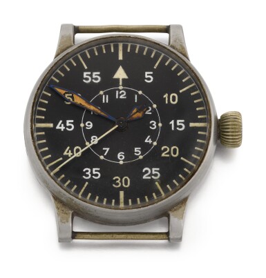 View full screen - View 1 of Lot 34. A. LANGE & SÖHNE | REFERENCE 127-560A-1, LARGE STAINLESS STEEL PILOT'S WATCH, CIRCA 1940.