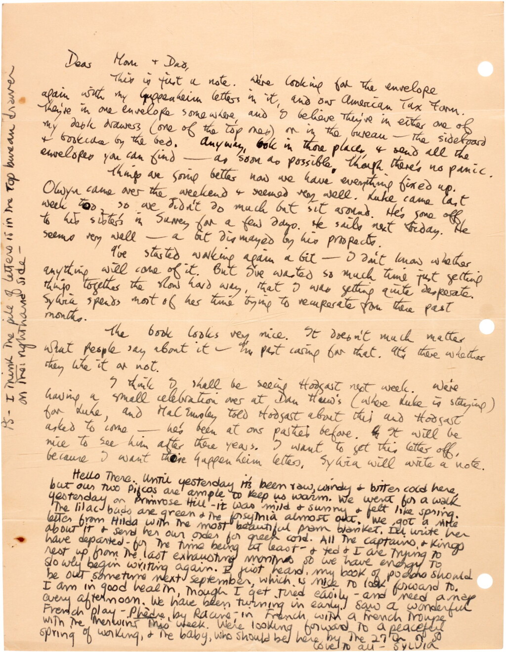 View full screen - View 1 of Lot 40. Ted Hughes and Sylvia Plath | Joint autograph letter signed, to William and Edith Hughes, March 1960.
