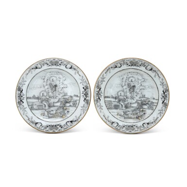 View full screen - View 1 of Lot 91. Two grisaille-decorated 'resurrection' dishes Qing dynasty, 18th century.