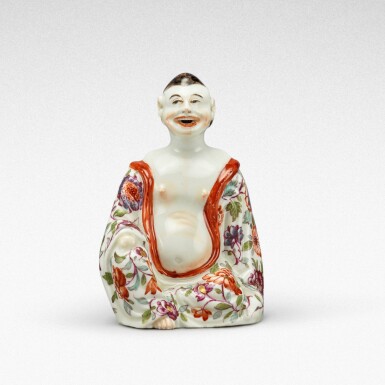 View full screen - View 1 of Lot 3. A Meissen enamelled figure of a seated pagod, the porcelain Circa 1720, the decoration Circa 1730.