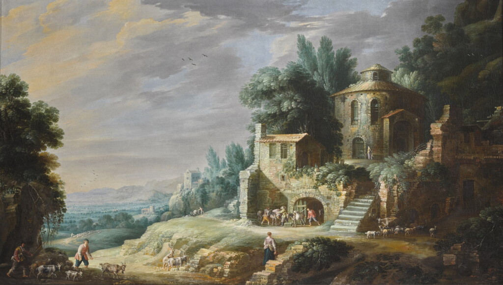 View full screen - View 1 of Lot 236. GILLIS PEETERS THE ELDER | SHEPHERDS AND THEIR FLOCK BY BUILDINGS, IN A SOUTHERN LANDSCAPE.