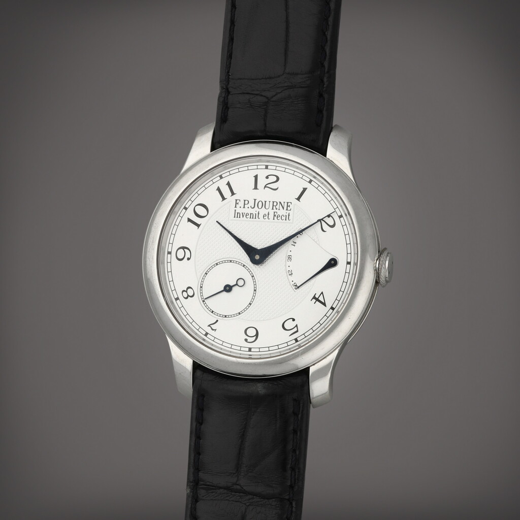 View full screen - View 1 of Lot 58. Chronomètre Souverain | A platinum wristwatch with power reserve indication | Circa 2008.