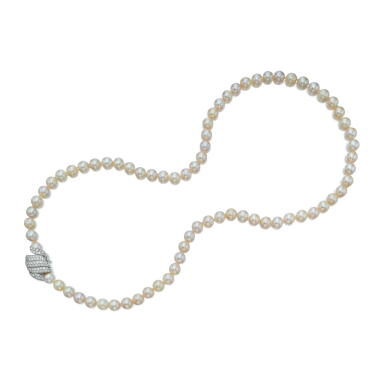 View full screen - View 1 of Lot 220. Cultured Pearl and Diamond Necklace.