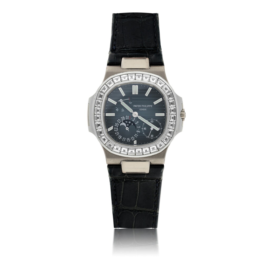 View full screen - View 1 of Lot 1. PATEK PHILIPPE | NAUTILUS REF 5722G/001, A WHITE GOLD AND DIAMOND-SET AUTOMATIC WRISTWATCH CIRCA 2012.