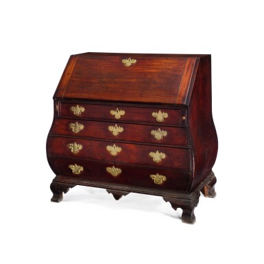 View full screen - View 1 of Lot 842. The Important Ranlett-Rust Family Chippendale Figured Mahogany Bombé Slant-Front Desk, Probably by Francis Cook, Marblehead, Massachusetts, Circa 1770.