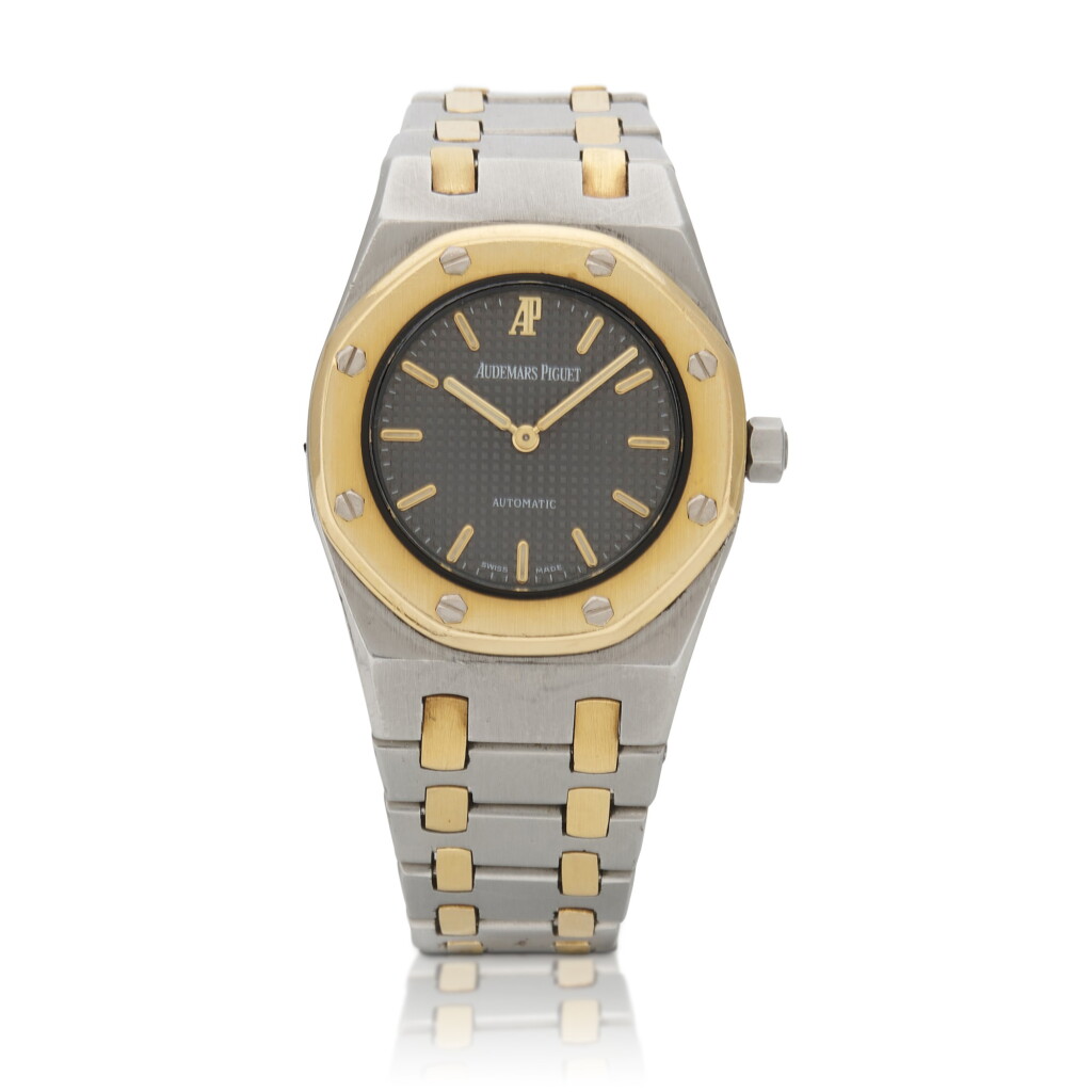 View full screen - View 1 of Lot 181. Audemars Piguet Royal Oak, Stainless steel and yellow gold wristwatch Circa 1978 (Audemars Piguet Royal Oak, Orologio da polso in acciaio e oro Circa 1978).
