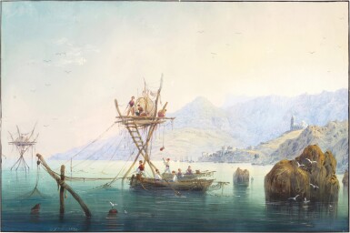 View full screen - View 1 of Lot 87. A view in the Crimea with figures working on the rigging of a boat.