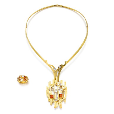 View full screen - View 1 of Lot 38. Citrine and diamond demi-parure, 1969.