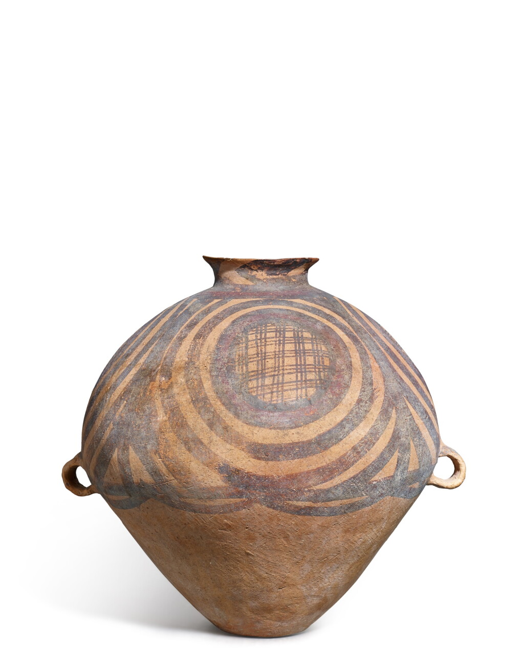 View full screen - View 1 of Lot 726. A painted pottery handled jar, Neolithic period, Majiayao culture | 新石器時代 馬家窰文化彩陶菱形幾何紋雙繫罐.