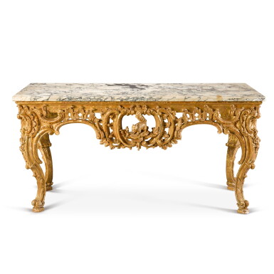 View full screen - View 1 of Lot 132. A George II carved giltwood side table, mid-18th century.