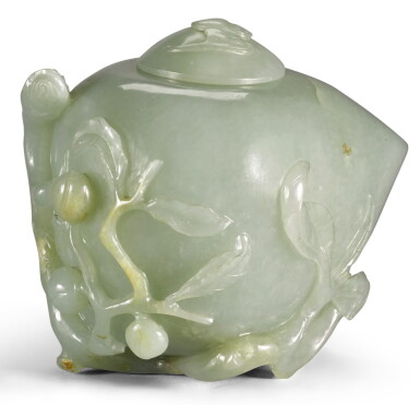 View full screen - View 1 of Lot 105. A CELADON JADE 'PEACH' WATERPOT AND COVER QING DYNASTY, 19TH CENTURY | 清十九世紀 青白玉福壽雙全水盂.