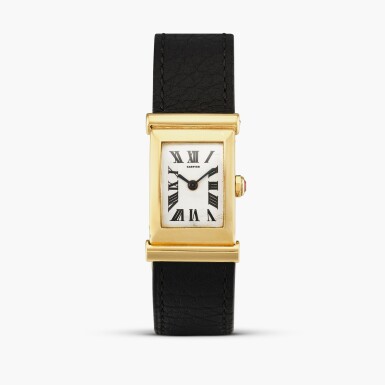 View full screen - View 1 of Lot 2289. An unusual yellow gold deeply curved rectangular driver’s wristwatch with integrated gold deployant buckle, Circa 1966-67.