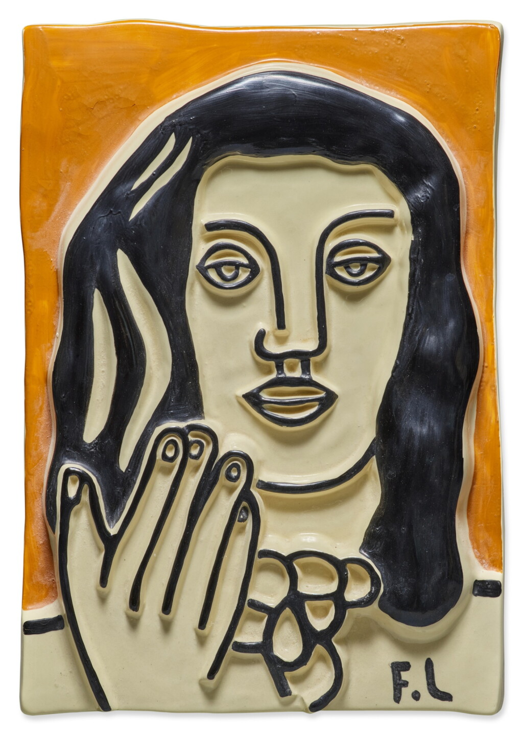 View full screen - View 1 of Lot 2156. Visage à une main fond ocre.