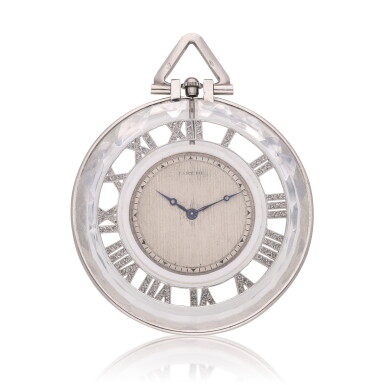View full screen - View 1 of Lot 397. A rock crystal, platinum and diamond-set open-faced watch, Circa 1925.