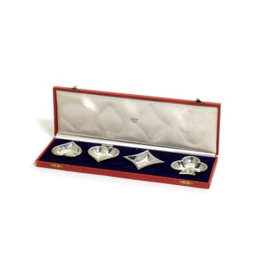 View full screen - View 1 of Lot 98. A SET FOUR CARTIER SILVER BRIDGE ASHTRAYS, 20TH CENTURY.