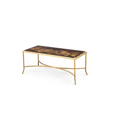 View full screen - View 1 of Lot 1012. A gilt-bronze mounted Chinese lacquer coffee table, probably by Maison Jansen, circa 1960 | Table basse en laque de Chine, monture de bronze doré, probablement maison Jansen, vers 1960.