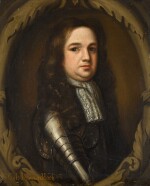 Portrait of Colonel John Penruddock (1619–1655), half-length, wearing armour and a white lace jabot, in a painted stone cartouche