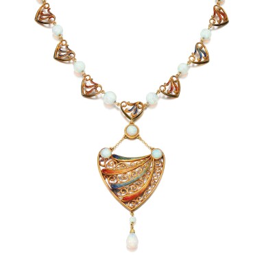 View full screen - View 1 of Lot 225. ENAMEL AND OPAL NECKLACE, ALEXIS FALIZE, 1890S.
